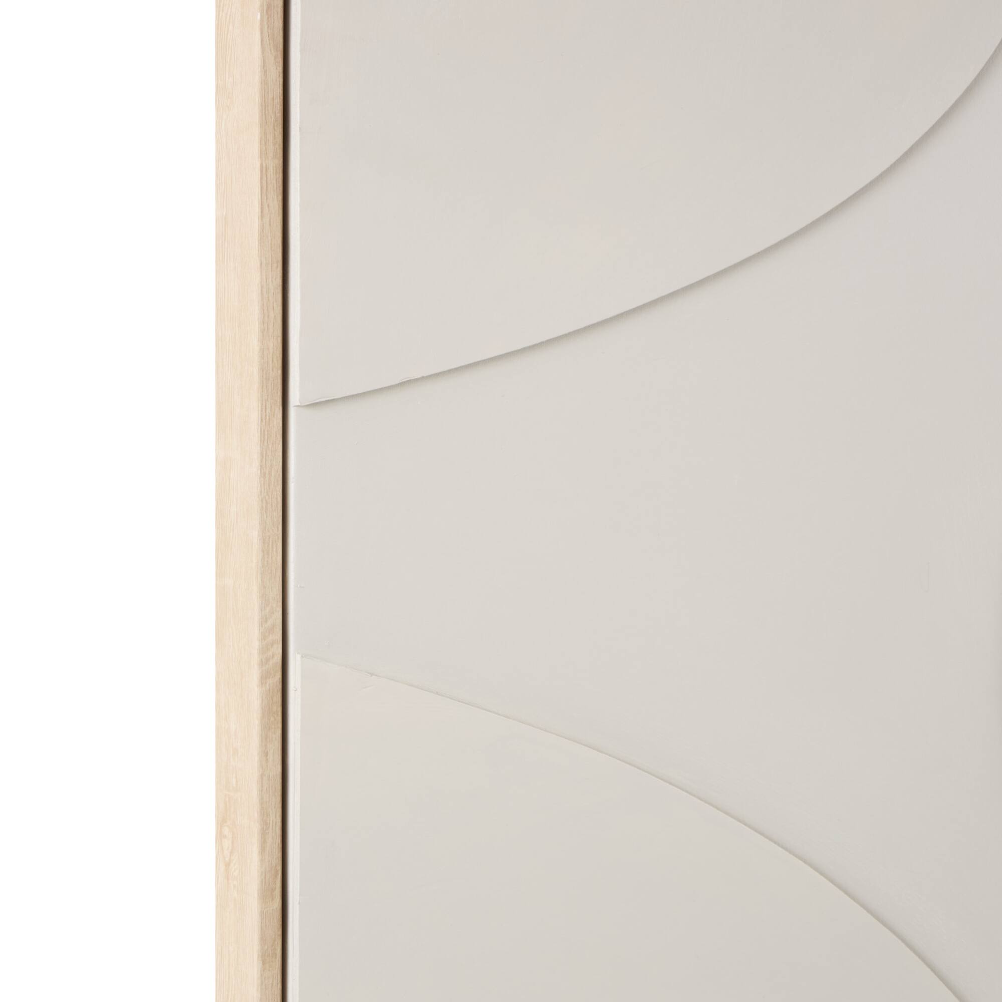 Beige Wooden Geometric Framed Wall Art with Abstract Circles and Brown Wooden Frame